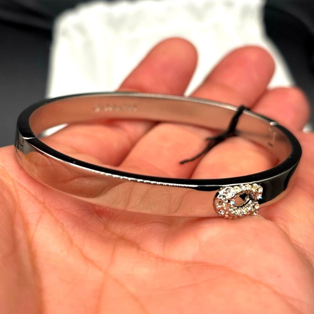 Coach Pavé C Hinged Silver Tone Bangle Women's Bracelet NIBWT - Picture 5 of 17